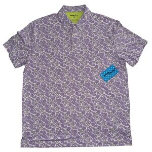 NEW Birdie Bound Mens Large Purple Daisy Floral Golf Polo Shirt UV Stretch NWT